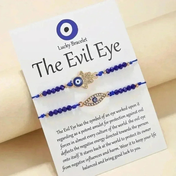 Jewelry - Blue and Gold Evil Eye Bracelet with Beadwork